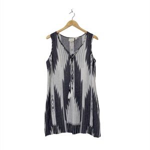 Cynthia Rowley Linen Ikat Print Sleeveless Dress Size 10 Blue White